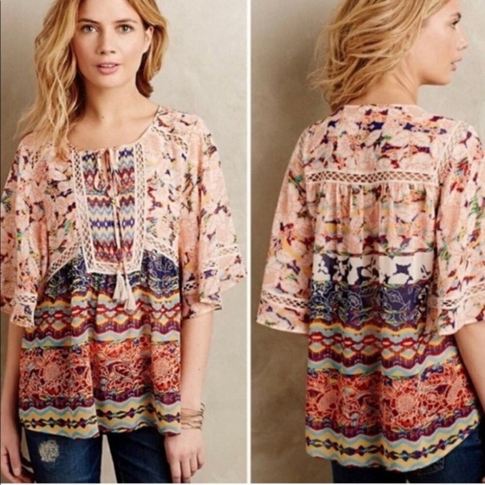ANTHROPOLOGIE Meadow Rue Prairie Blossoms Flutter Top | XS